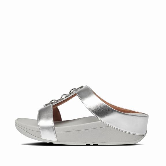 Fitflop Fino Faux Leather Slides Silver Womens - South Africa (AFWC71635)